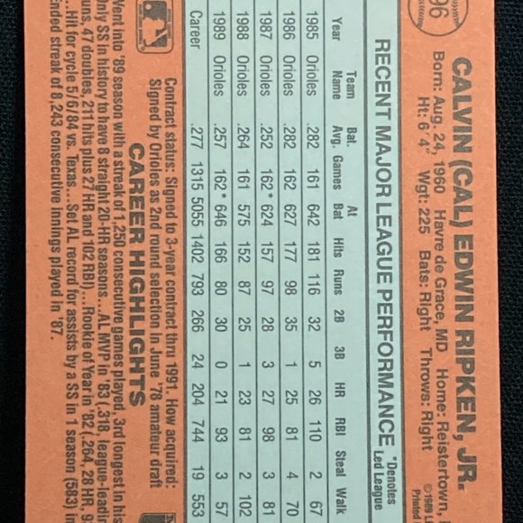 CAL RIPKEN 1990 DONRUSS BASEBALL CARD - Picture 2 of 2